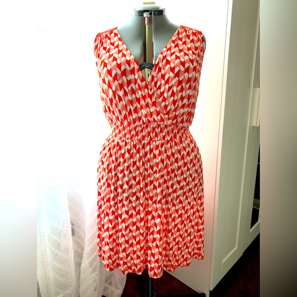 Orange/white Geometric Pattern Dress